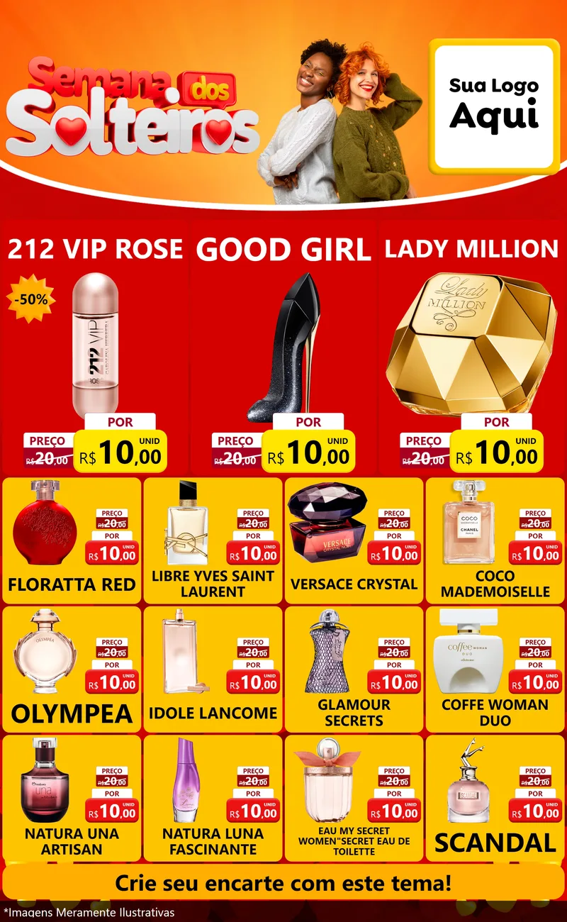 Modelo de Encarte para Encarte Grande com o tema Semana dos Solteiros para Perfumes