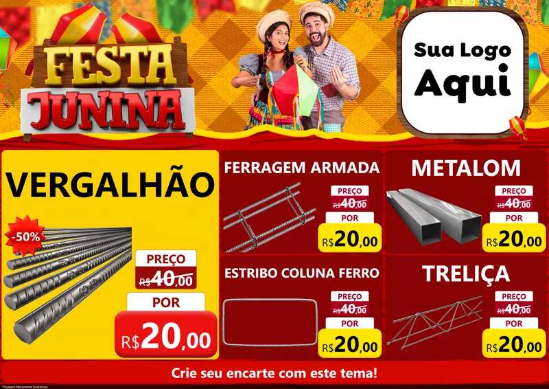 Modelo de Encarte para Encarte A4 Horizontal com o tema Festa Junina para Ferragens
