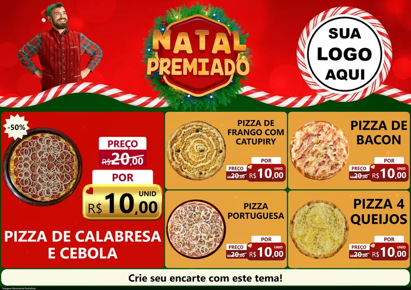 Modelo de Encarte para Encarte A4 Horizontal com o tema Natal Premiado para Pizzaria