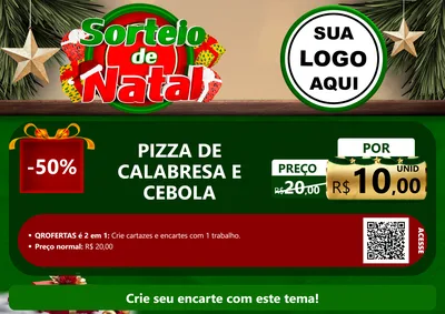 Modelo de Cartaz para Cartaz A4 Horizontal com o tema Sorteio de Natal para Pizzaria