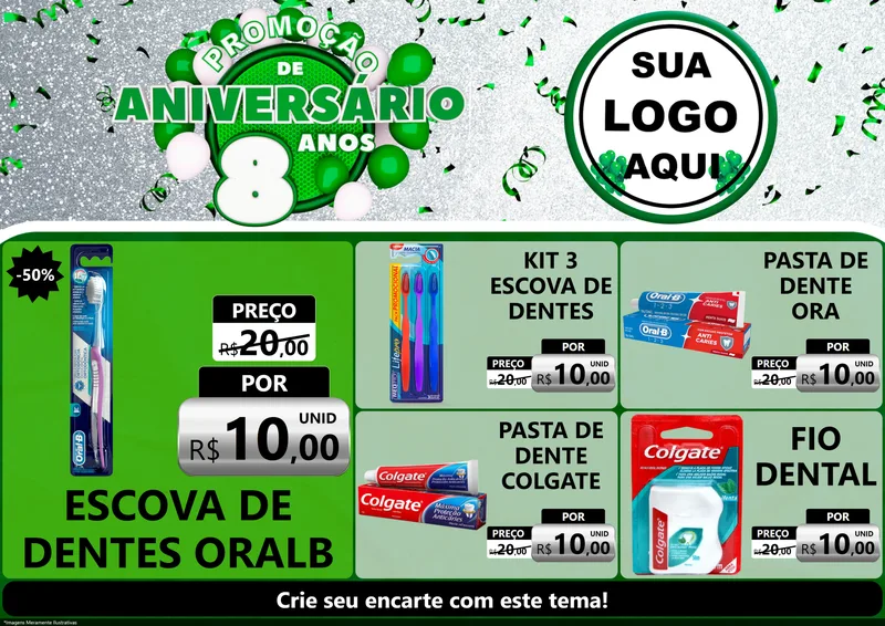 Modelo de Encarte para Encarte A4 Horizontal com o tema Promoção de Aniversário - 8 Anos para Higiene Pessoal
