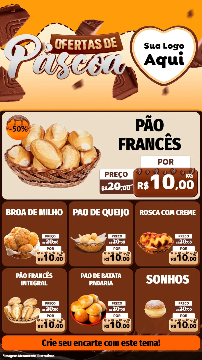 Modelo de Rede Social para Stories com o tema Ofertas de Páscoa para Padaria