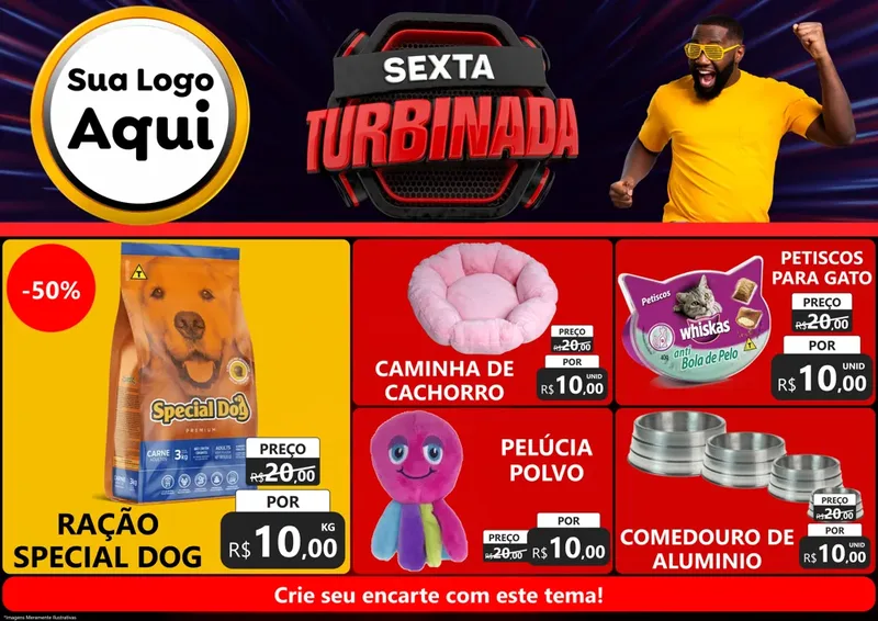 Modelo de Encarte para Encarte A4 Horizontal com o tema Sexta Turbinada para Pet Shop