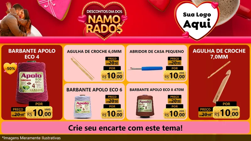 Modelo de TV para TV Horizontal com o tema Descontos Dia dos Namorados para Armarinho e Aviamentos