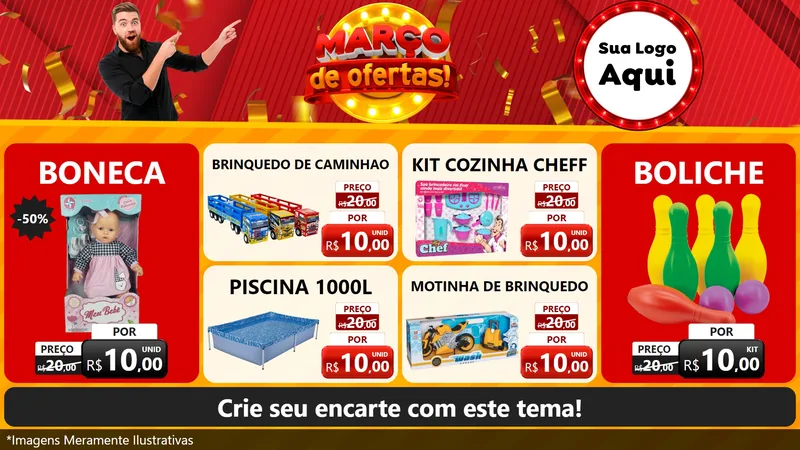 Modelo de TV para TV Horizontal com o tema Março de Ofertas! para Brinquedos