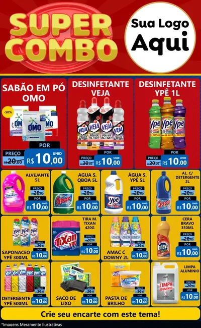 Modelo de Encarte para Encarte Grande com o tema Super Combo para Produtos de Limpeza