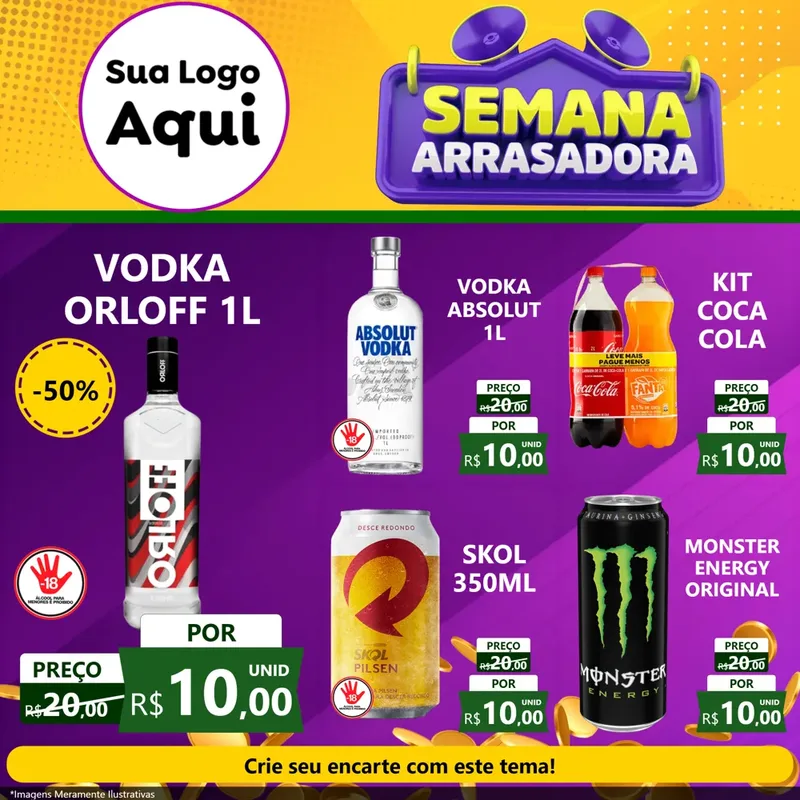 Modelo de Rede Social para Feed Facebook com o tema Semana Arrasadora para Distribuidora de bebidas