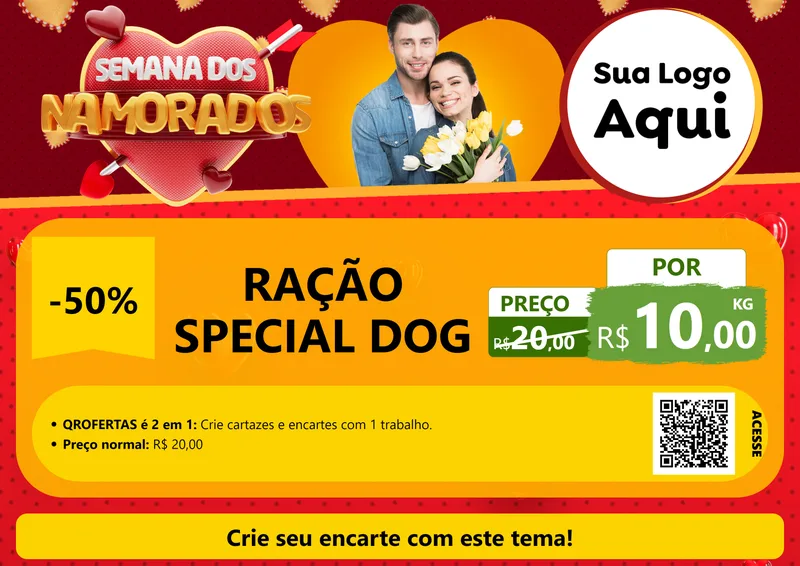 Modelo de Cartaz para Cartaz A4 Horizontal com o tema Semana dos Namorados para Pet Shop