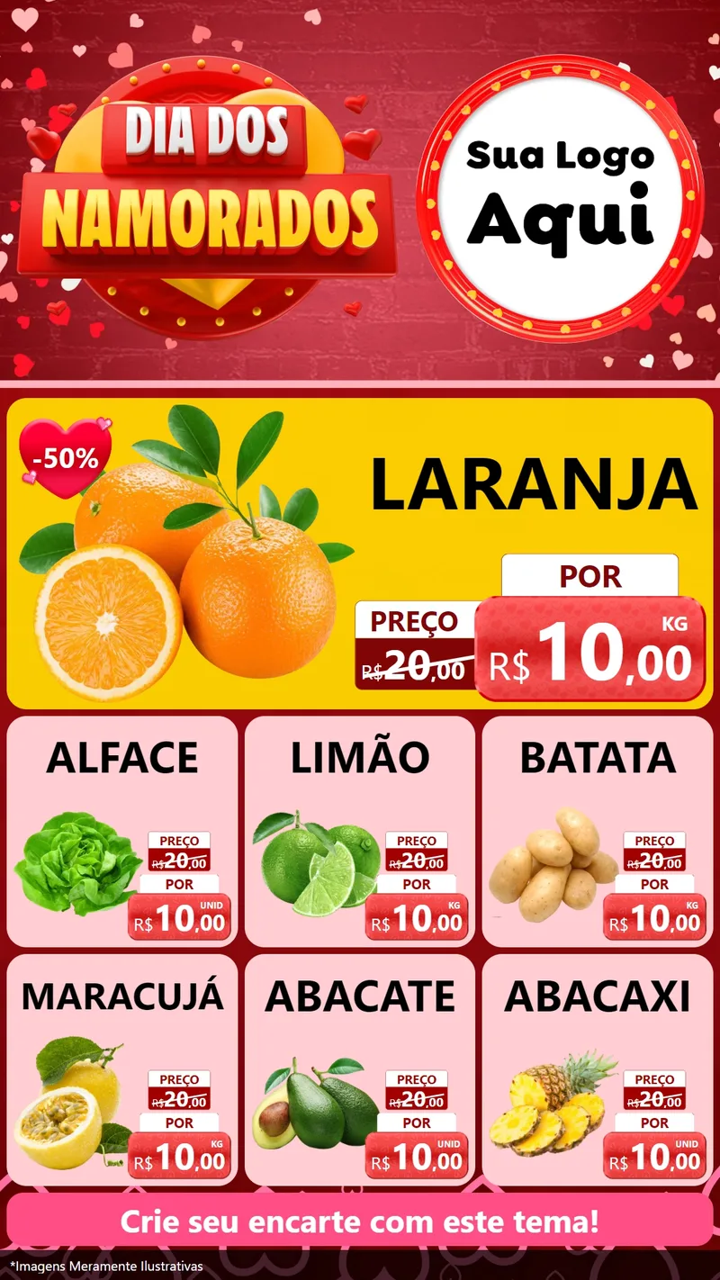 Modelo de Rede Social para Stories com o tema Dia Dos Namorados para Hortifrúti