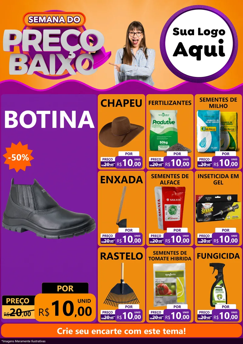 Modelo de Encarte para Encarte A4 Vertical com o tema Semana do Preço Baixo para Agropecuária
