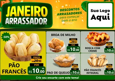 Modelo de Encarte para Encarte A4 Horizontal com o tema Janeiro Arrasador para Padaria