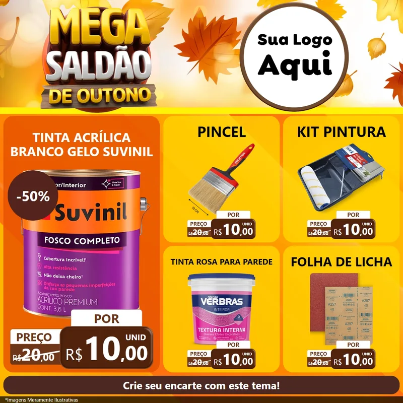 Modelo de Rede Social para Feed Facebook com o tema Mega Saldão de Outono para Tintas e Ferramentas