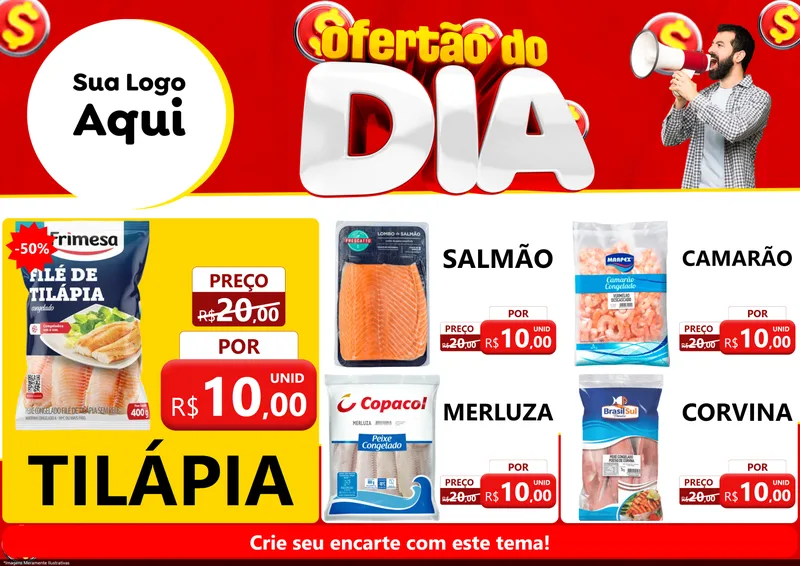 Modelo de Encarte para Encarte A4 Horizontal com o tema Ofertão do dia para Peixaria