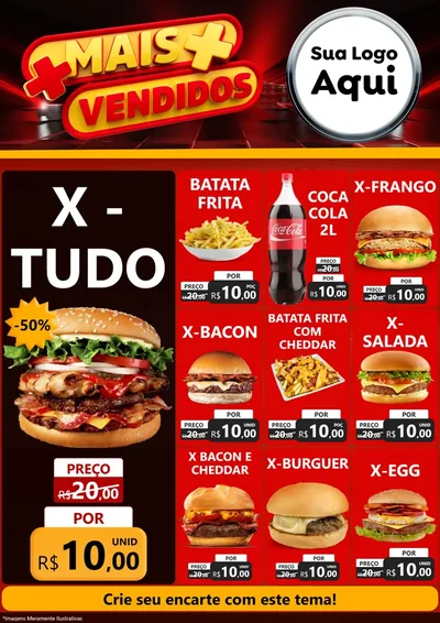 Modelo de Encarte para Encarte A4 Vertical com o tema Mais Vendidos para Hamburgueria