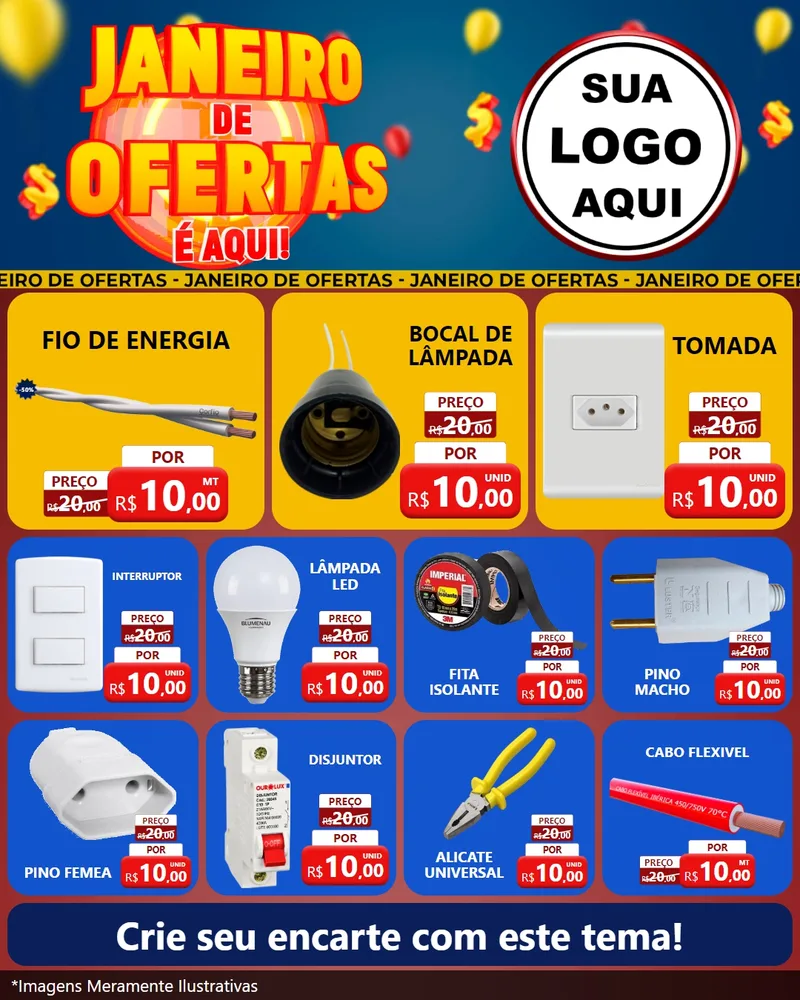 Modelo de Rede Social para Feed Instagram com o tema Janeiro de Ofertas É Aqui! para Materiais Elétricos