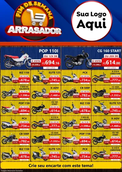 Modelo de Encarte para Encarte A4 Vertical com o tema Fim De Semana Arrasador para Concessionaria de Motos