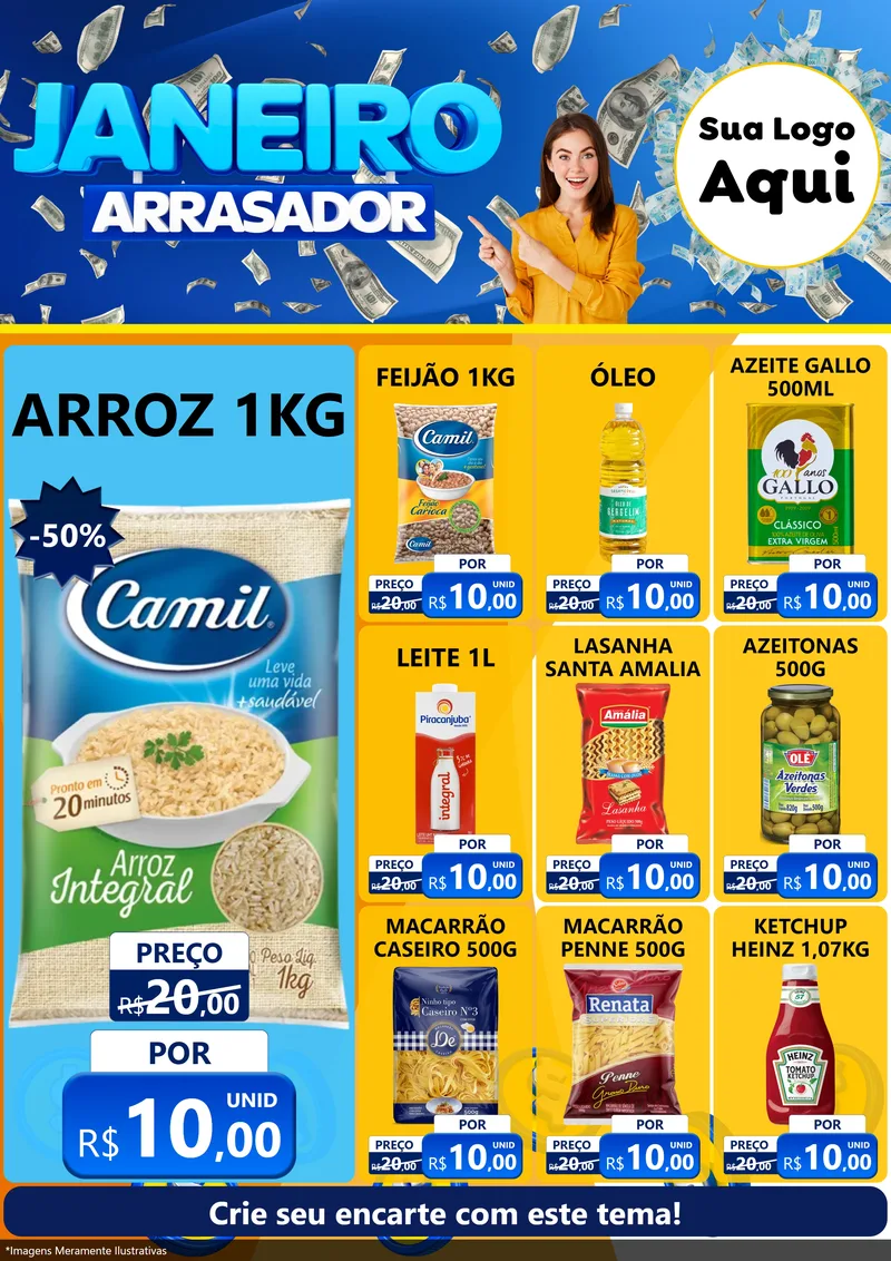 Modelo de Encarte para Encarte A4 Vertical com o tema Janeiro Arrasador para Supermercado