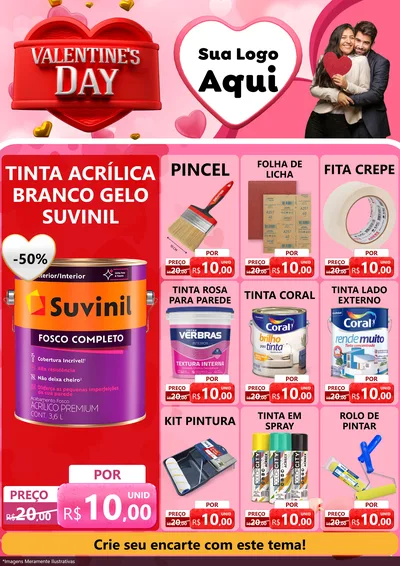 Modelo de Encarte para Encarte A4 Vertical com o tema Valentine's Day para Tintas e Ferramentas