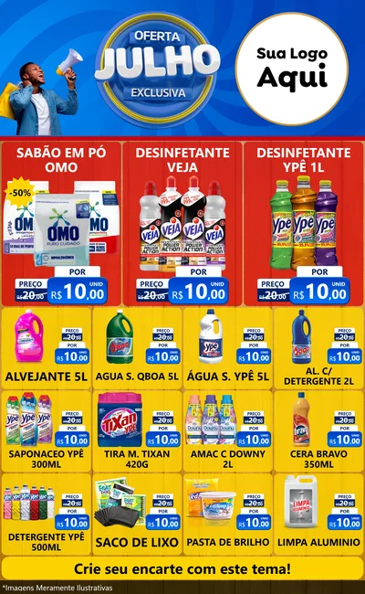 Modelo de Encarte para Encarte Grande com o tema Oferta Exclusiva, Julho para Produtos de Limpeza