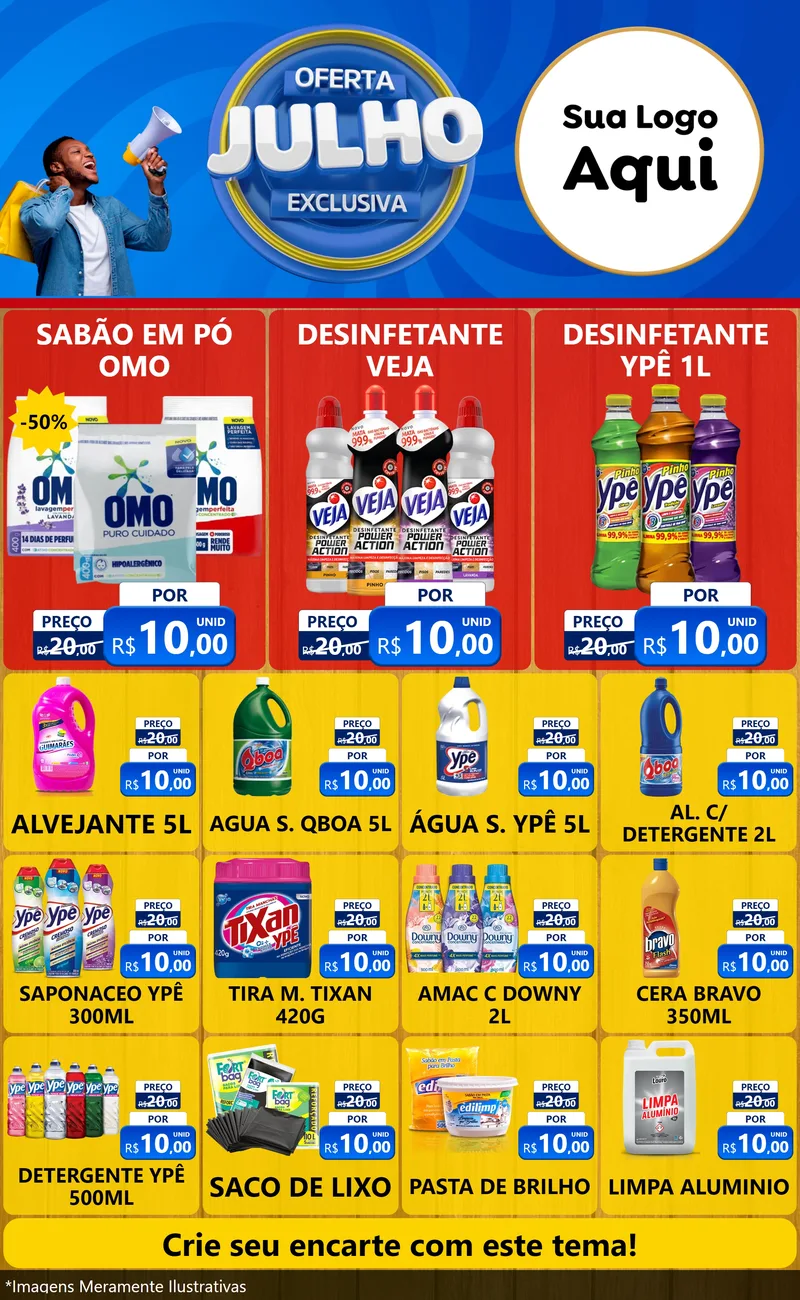 Modelo de Encarte para Encarte Grande com o tema Oferta Exclusiva, Julho para Produtos de Limpeza