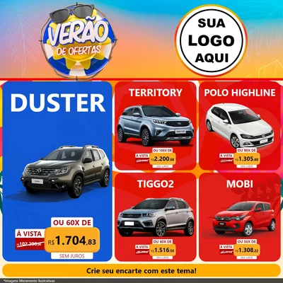 Modelo de Rede Social para Feed Facebook com o tema Verão de Ofertas para Concessionaria de Carros