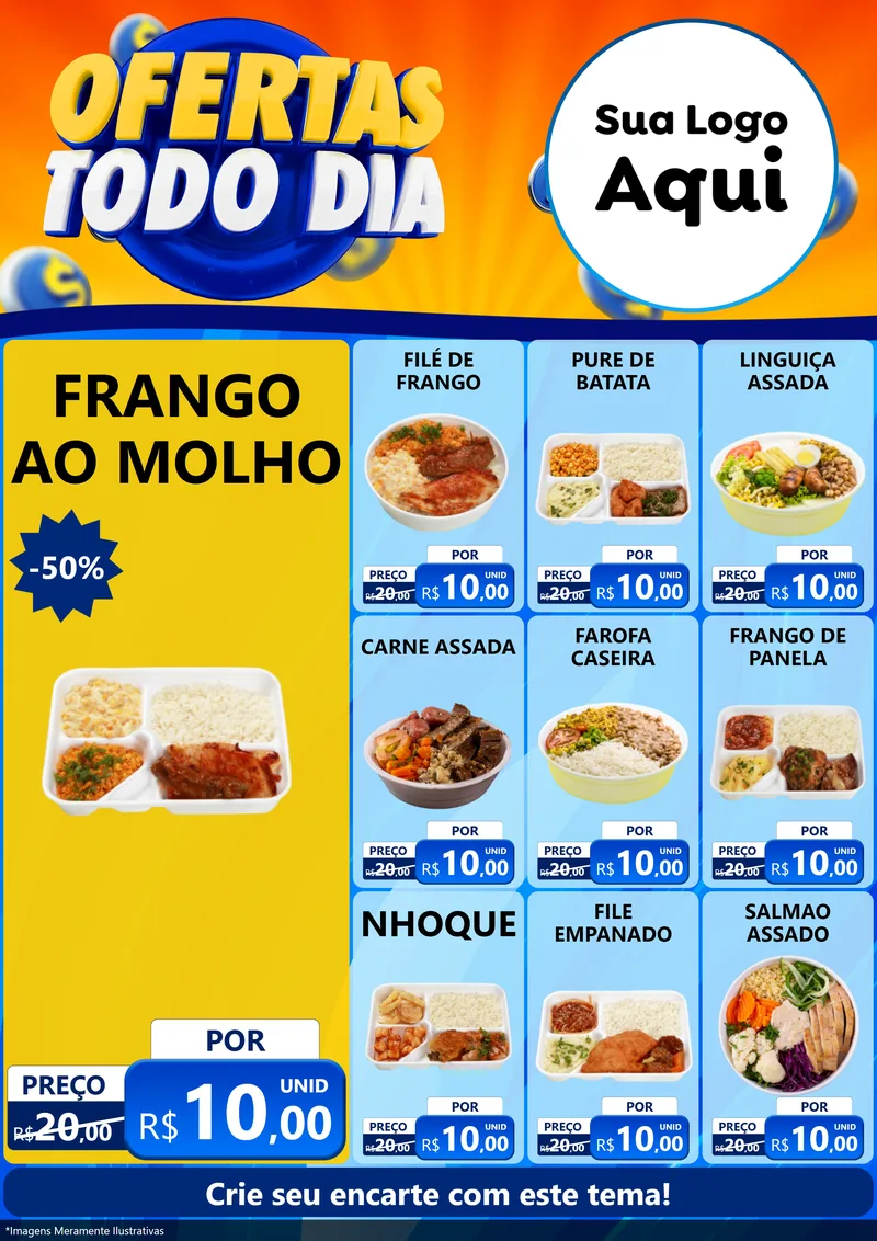Modelo de Encarte para Encarte A4 Vertical com o tema Ofertas Todo Dia para Restaurante
