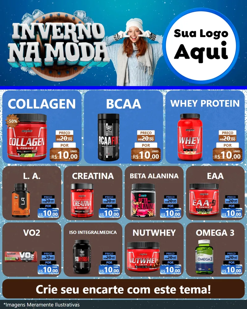 Modelo de Rede Social para Feed Instagram com o tema Inverno na Moda para Suplementos alimentares