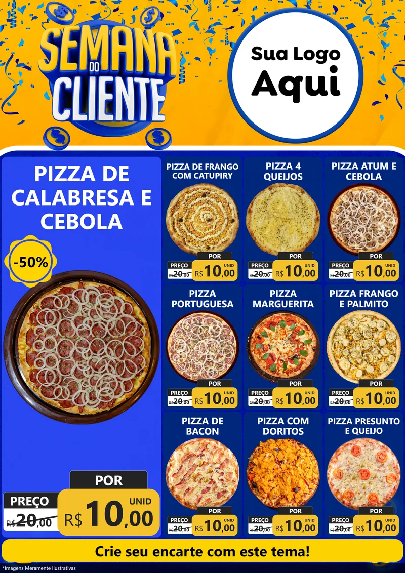 Modelo de Encarte para Encarte A4 Vertical com o tema Semana do Cliente para Pizzaria