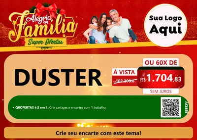 Modelo de Cartaz para Cartaz A4 Horizontal com o tema Alegria em Família Super Ofertas - Natal para Concessionaria de Carros