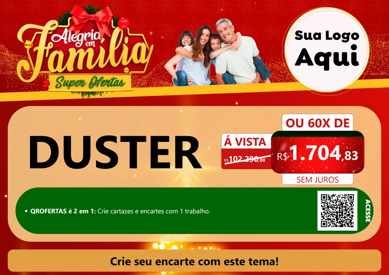 Modelo de Cartaz para Cartaz A4 Horizontal com o tema Alegria em Família Super Ofertas - Natal para Concessionaria de Carros