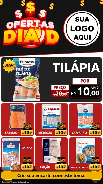 Modelo de Rede Social para Stories com o tema Ofertas Dia D para Peixaria