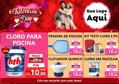 Modelo de Encarte para Encarte A4 Horizontal com o tema Valentine's Day para Produtos para Piscina