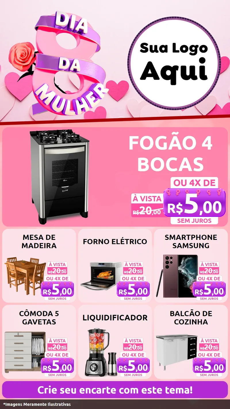 Modelo de Rede Social para Stories com o tema Dia da Mulher para Móveis e Eletro
