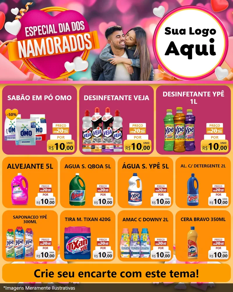 Modelo de Rede Social para Feed Instagram com o tema Especial Dia dos Namorados para Produtos de Limpeza