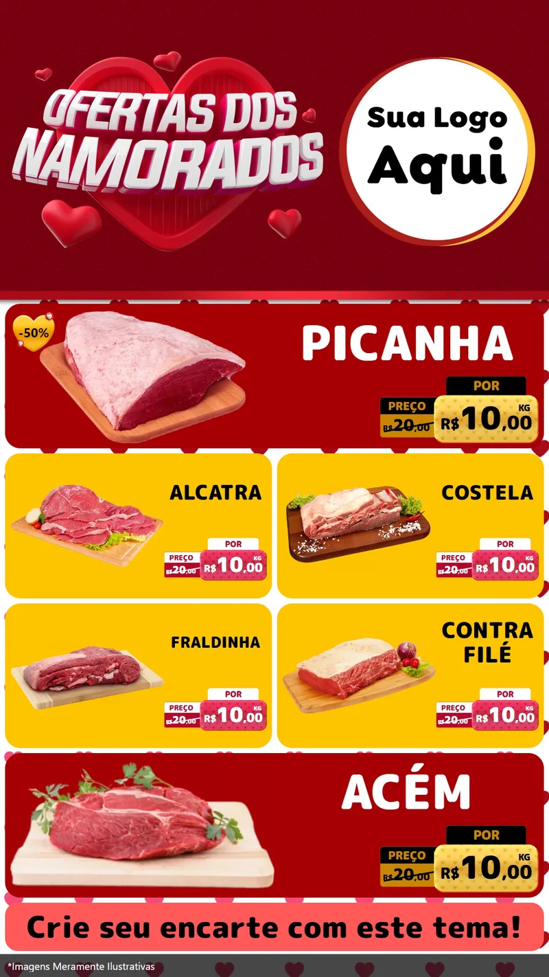Modelo de TV para TV Vertical com o tema Ofertas Dos Namorados para Açougue