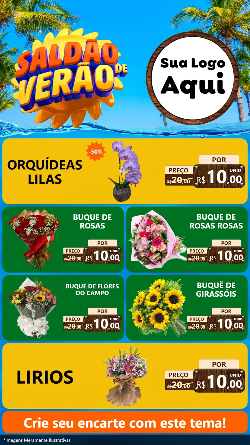 Modelo de TV para TV Vertical com o tema Saldão de Verão para Floricultura e jardim