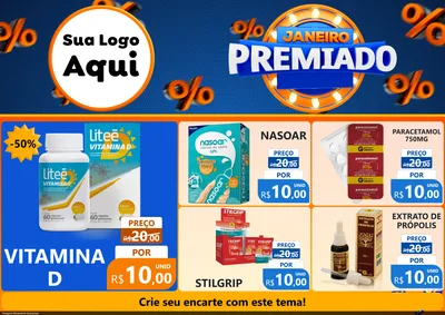 Modelo de Encarte para Encarte A4 Horizontal com o tema Janeiro Premiado para Farmácia