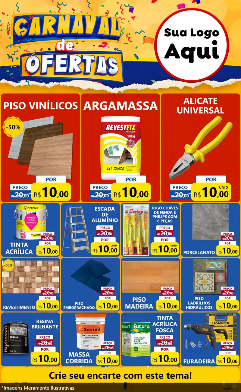 Modelo de Encarte para Encarte Grande com o tema Carnaval de Ofertas para Material para Construção