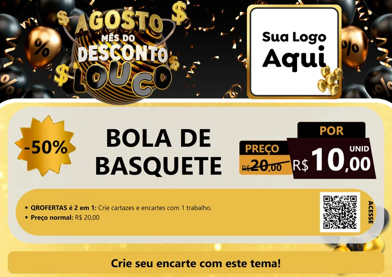 Modelo de Cartaz para Cartaz A4 Horizontal com o tema Agosto Mês do Desconto Louco para Artigos Esportivos