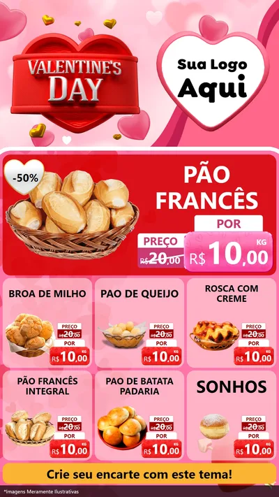 Modelo de Rede Social para Stories com o tema Valentine's Day para Padaria