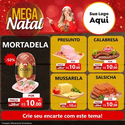 Modelo de Rede Social para Feed Facebook com o tema Mega Natal para Frios e Laticínios