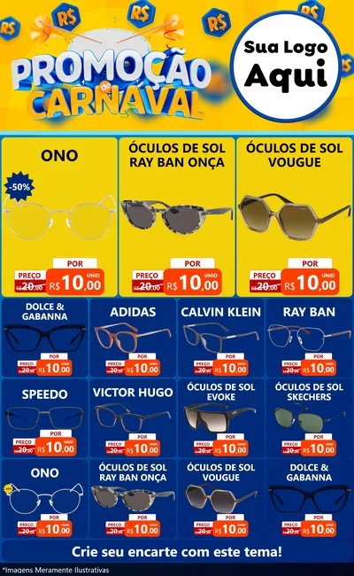 Modelo de Encarte para Encarte Grande com o tema Promoção de Carnaval para Óticas