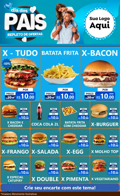 Modelo de Encarte para Encarte Grande com o tema Dia Dos Pais Repleto de Ofertas para Hamburgueria