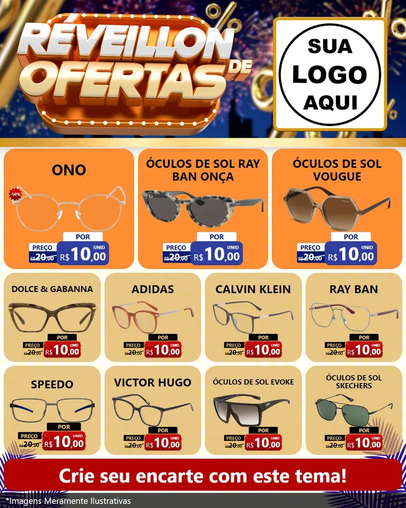 Modelo de Rede Social para Feed Instagram com o tema Réveillon de Ofertas para Óticas