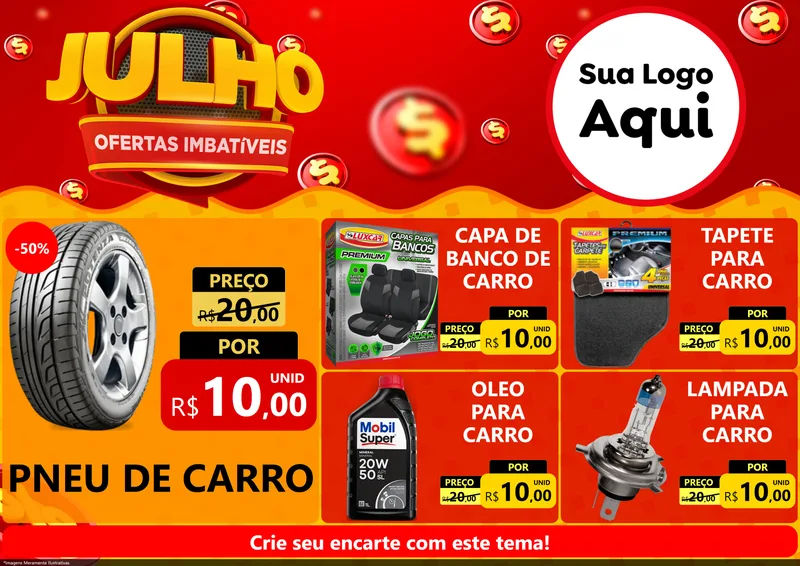 Modelo de Encarte para Encarte A4 Horizontal com o tema Julho Ofertas Imbatíveis para Auto peças