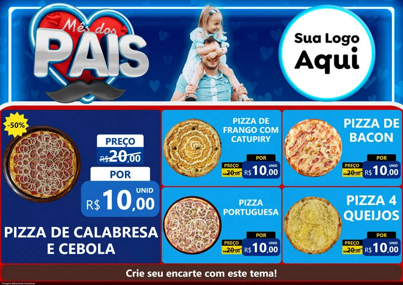 Modelo de Encarte para Encarte A4 Horizontal com o tema Mês Dos Pais para Pizzaria