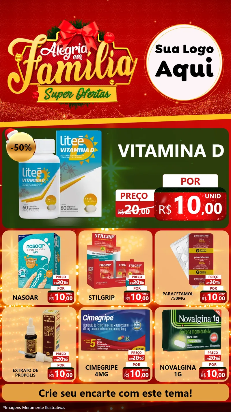 Modelo de Rede Social para Stories com o tema Alegria em Família Super Ofertas - Natal para Farmácia