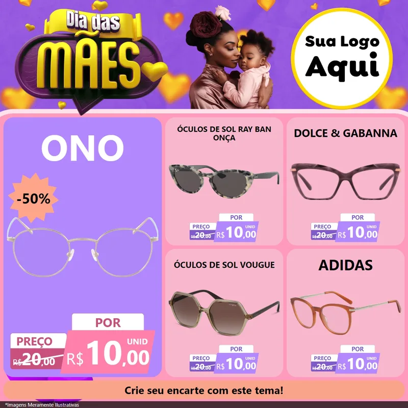 Modelo de Rede Social para Feed Facebook com o tema Dia das Mães para Óticas
