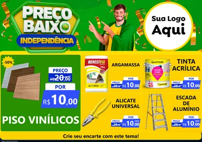 Modelo de Encarte para Encarte A4 Horizontal com o tema Preço Baixo de Independência para Material para Construção