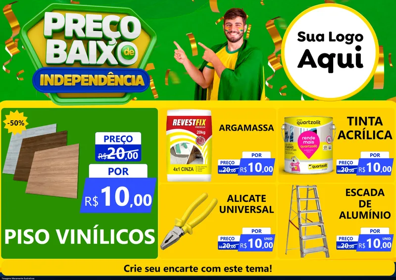 Modelo de Encarte para Encarte A4 Horizontal com o tema Preço Baixo de Independência para Material para Construção